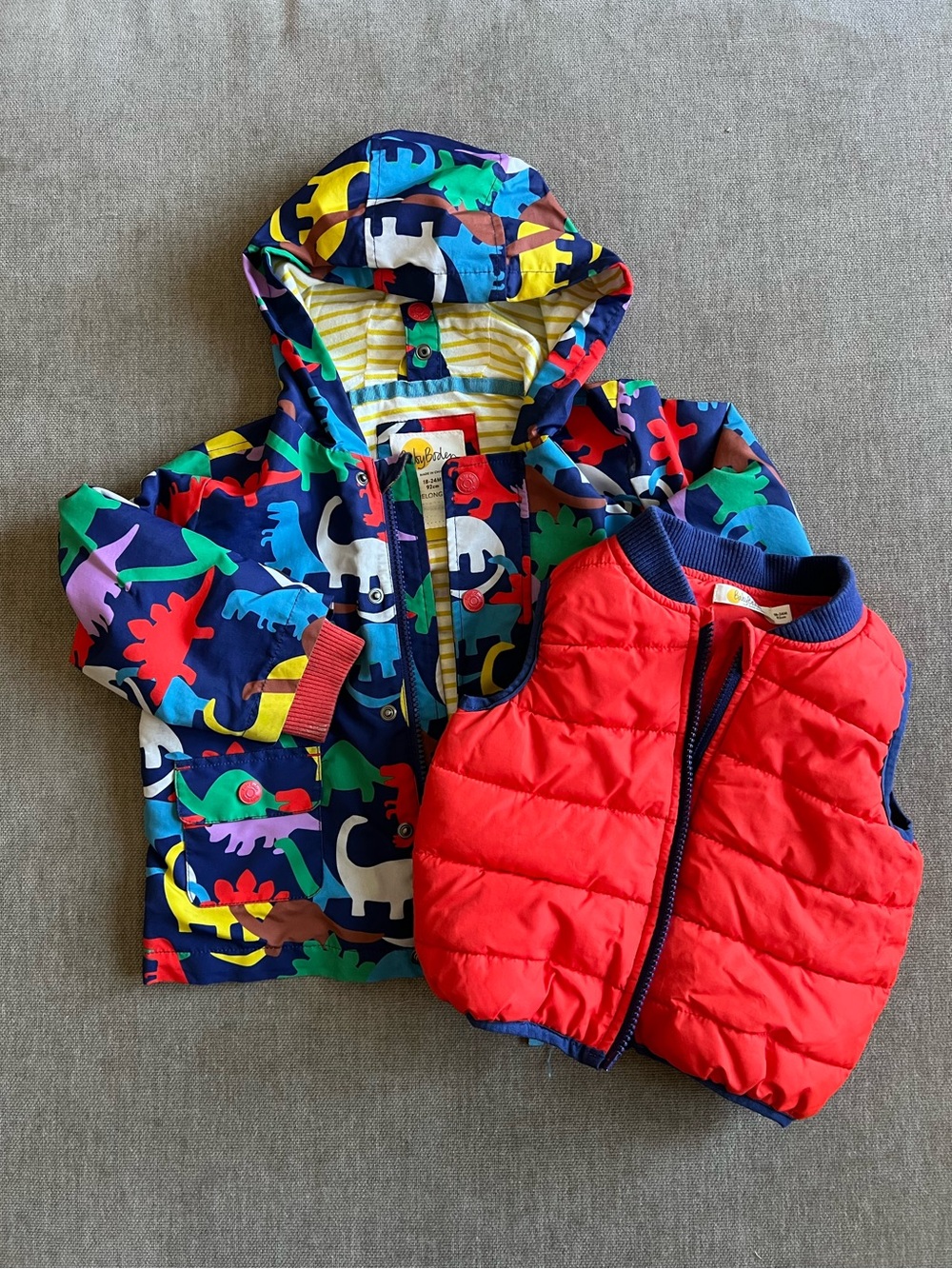 Baby Boden / Dino Print Hooded Jacket with Removable Red Vest